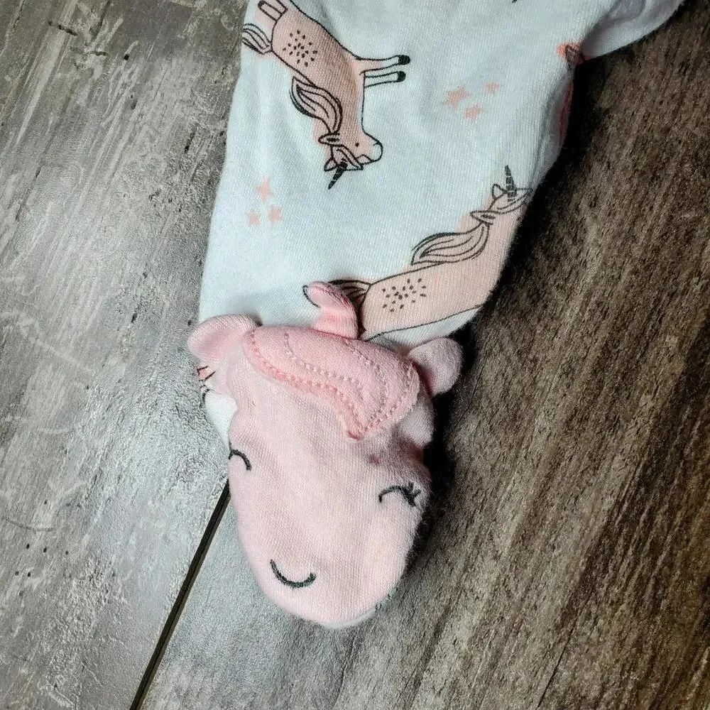 Child of Mine by Carter's Pink & Green Unicorn Footed Pajamas